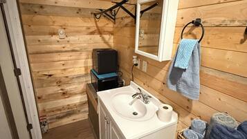 Shower, towels, toilet paper