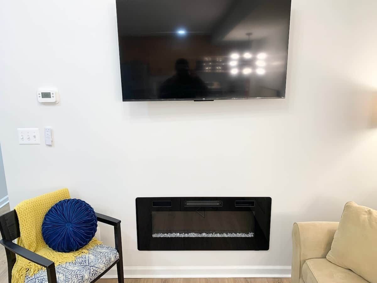 TV and an electric fireplace to snuggle and watch movies.