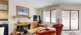 Ski-in/ski-out condo w/ wood-burning fireplace, patio, shared bbq, w/d, wifi