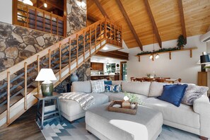 TV, fireplace - Northern 88 - Modern Mountain Retreat - Main Floor Master + Hot Tub + Firepit (Ronald)