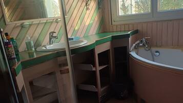 Hair dryer, towels, toilet paper