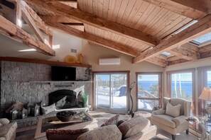 TV, fireplace, DVD player, books