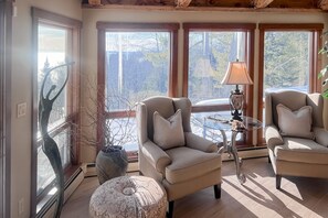 TV, fireplace, DVD player, books