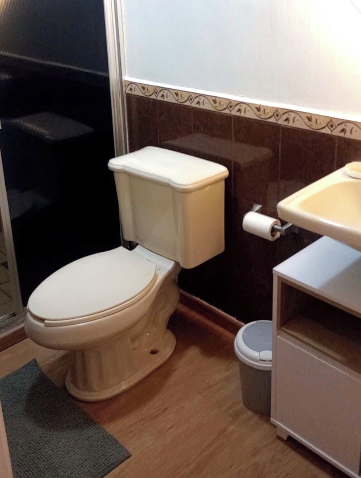 Shower, towels, soap, toilet paper