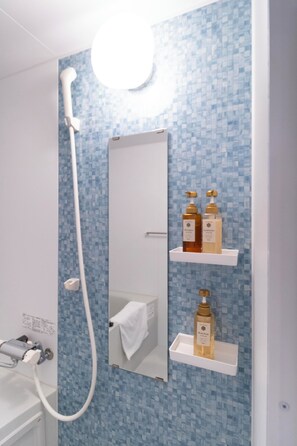 Classic Triple Room, 1 Double Bed with Sofa bed, Balcony, City View | Bathroom | Separate tub and shower, hair dryer, slippers, towels - The Peak Tengachaya (Osaka)