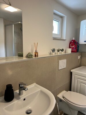 Shower, towels, soap, toilet paper - Apartment for fitters/workmen (Laudenbach)