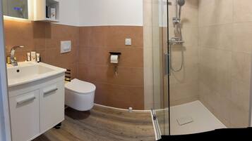 Sèche-cheveux, serviettes fournies, savon, papier toilette