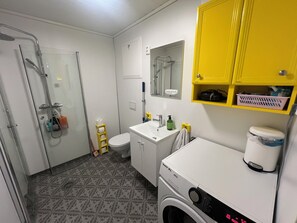 Dusche, Haartrockner, Handtücher, Seife