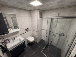 Classic Studio | Bathroom | Shower, hair dryer, slippers, towels
