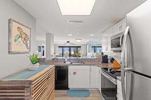 Fridge, microwave, oven, stovetop - Steps to Beach! Beachfront 3BR Condo with Patio &Gulf Views VIP Beach Service (Panama City Beach)