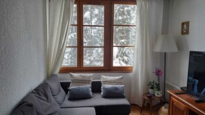 TV, fireplace - Petit Niu de Montagne - Cozy mountain apartment (Enveitg)