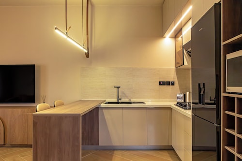 Wabi Sabi themed 2 bedroom apartment with smart features.