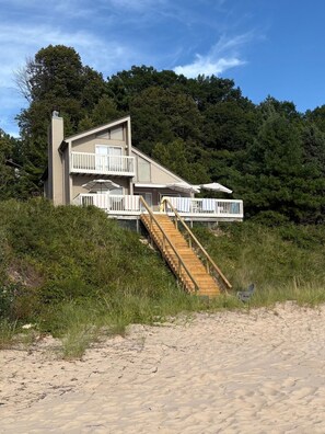 Exterior - Modern Lake Michigan Cottage with Private Beach on Low Bluff (Montague)