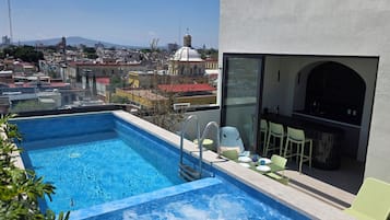 Outdoor pool, sun loungers