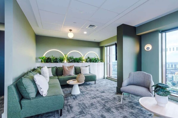 TV, foosball, offices