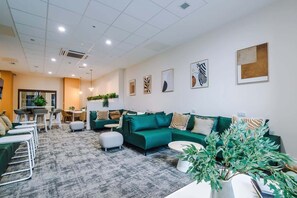 TV, foosball, offices