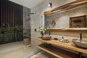Shower, towels, soap, toilet paper - Hoja Dorada: LUX 4 Bed & 4.5 Bath Villa at #BlueDeerTulum (Tulum)