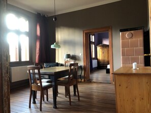 Dining - Romantic Rural Train Station Apartment (1st Floor) with Garden Sauna (Schwarz)