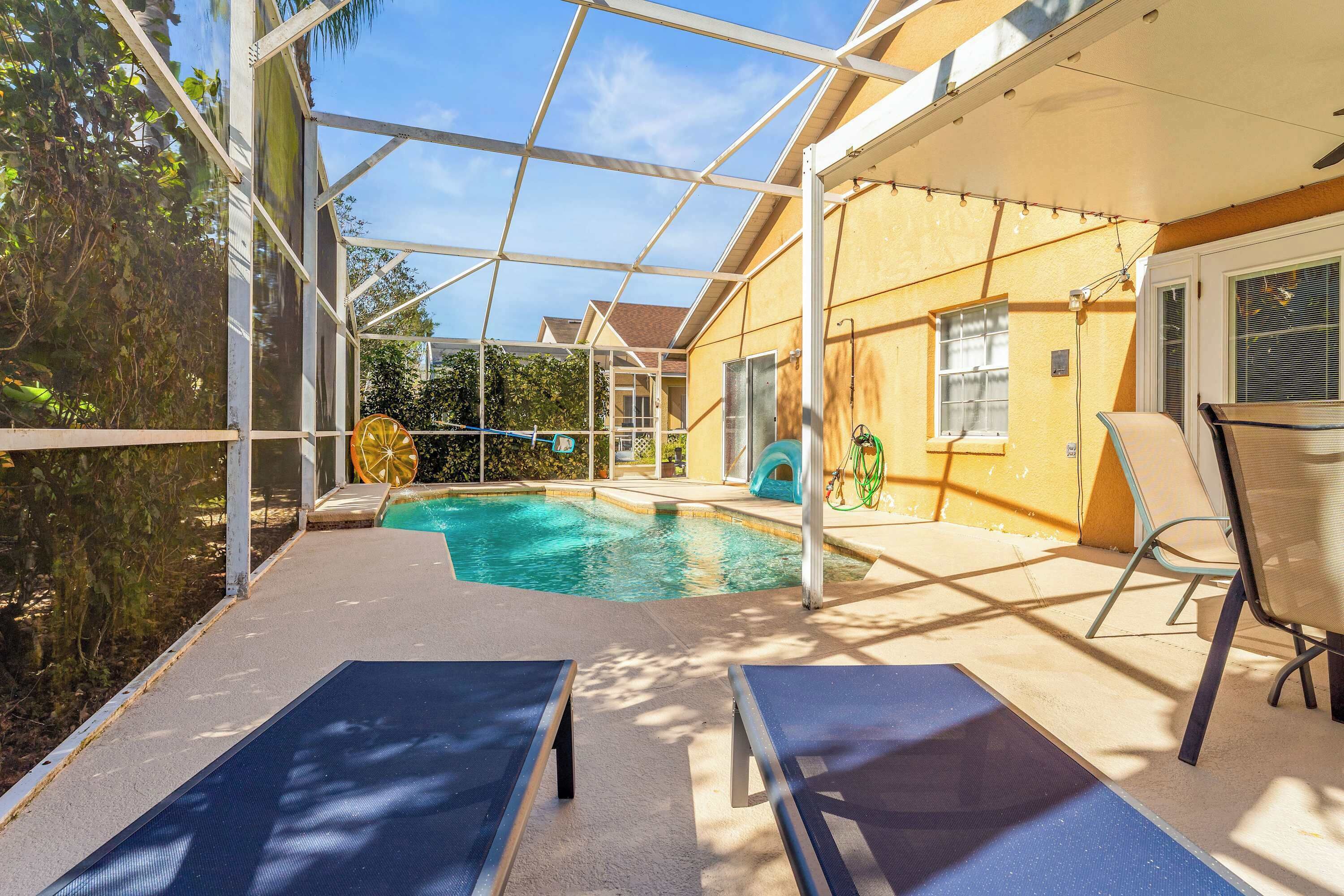 Outdoor pool, sun loungers