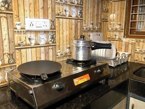 Fridge, microwave, stovetop, coffee/tea maker - SR Homes l: Premium 3 BHK @ Mehdipatnam (Hyderabad)