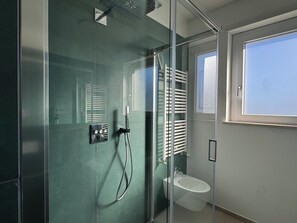 Regadera, secadora de cabello, bidet, toallas 