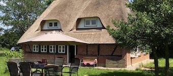 Beautiful old thatched cottage for families with children and best friends near the Baltic Sea