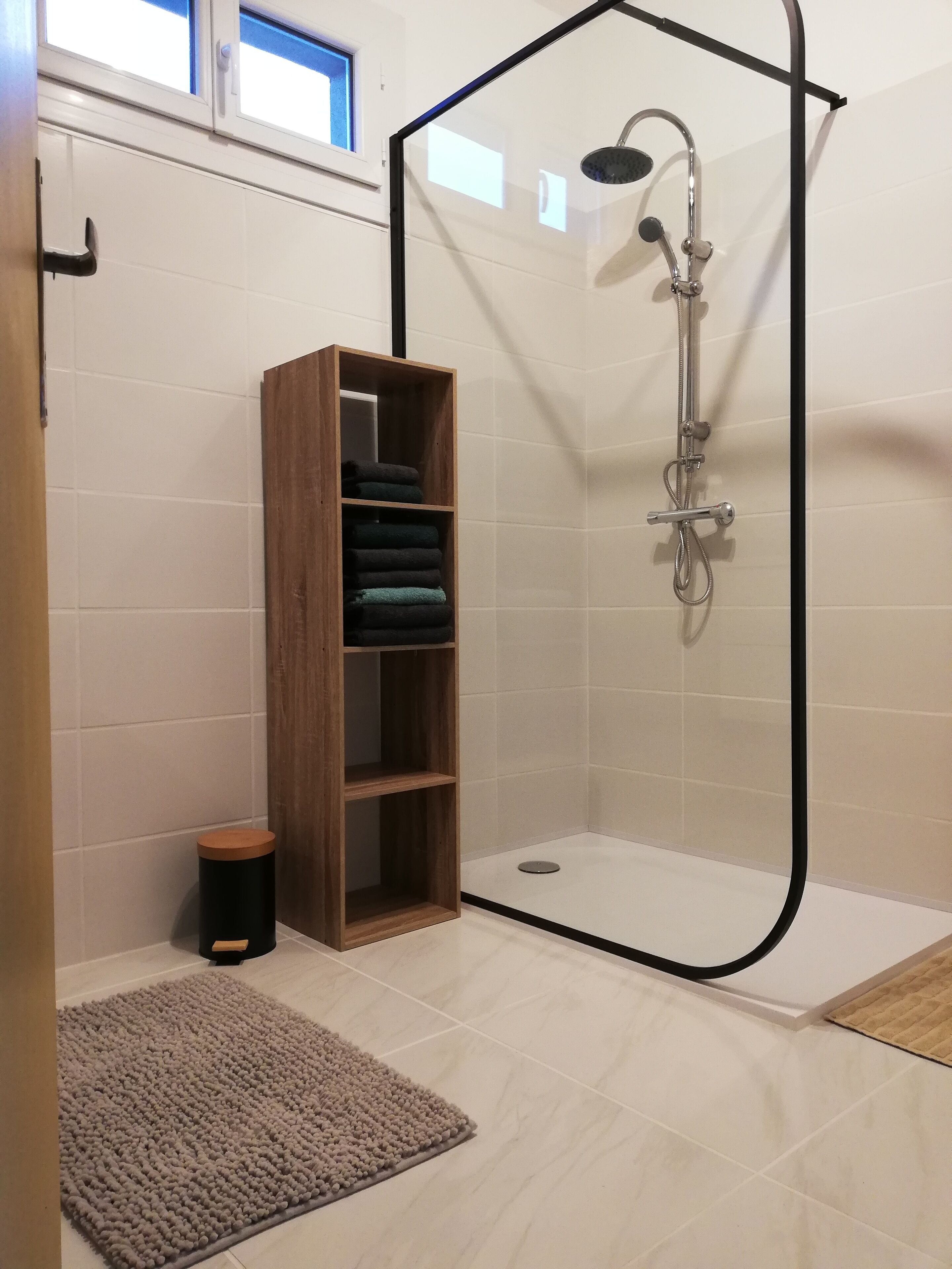 Dusche, Handtücher, Seife, Toilettenpapier