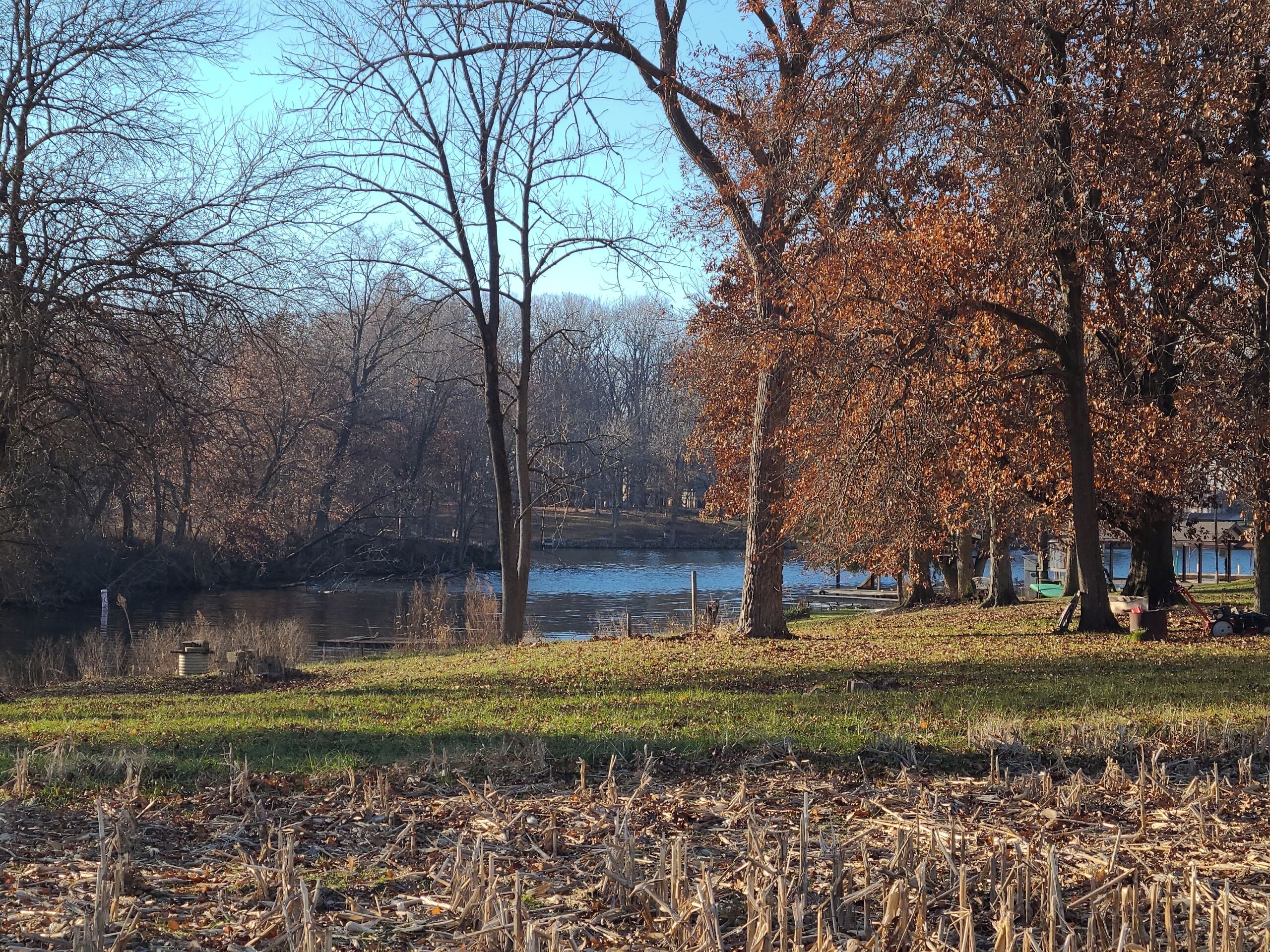 A park with a lake, trees, and a grassy area.