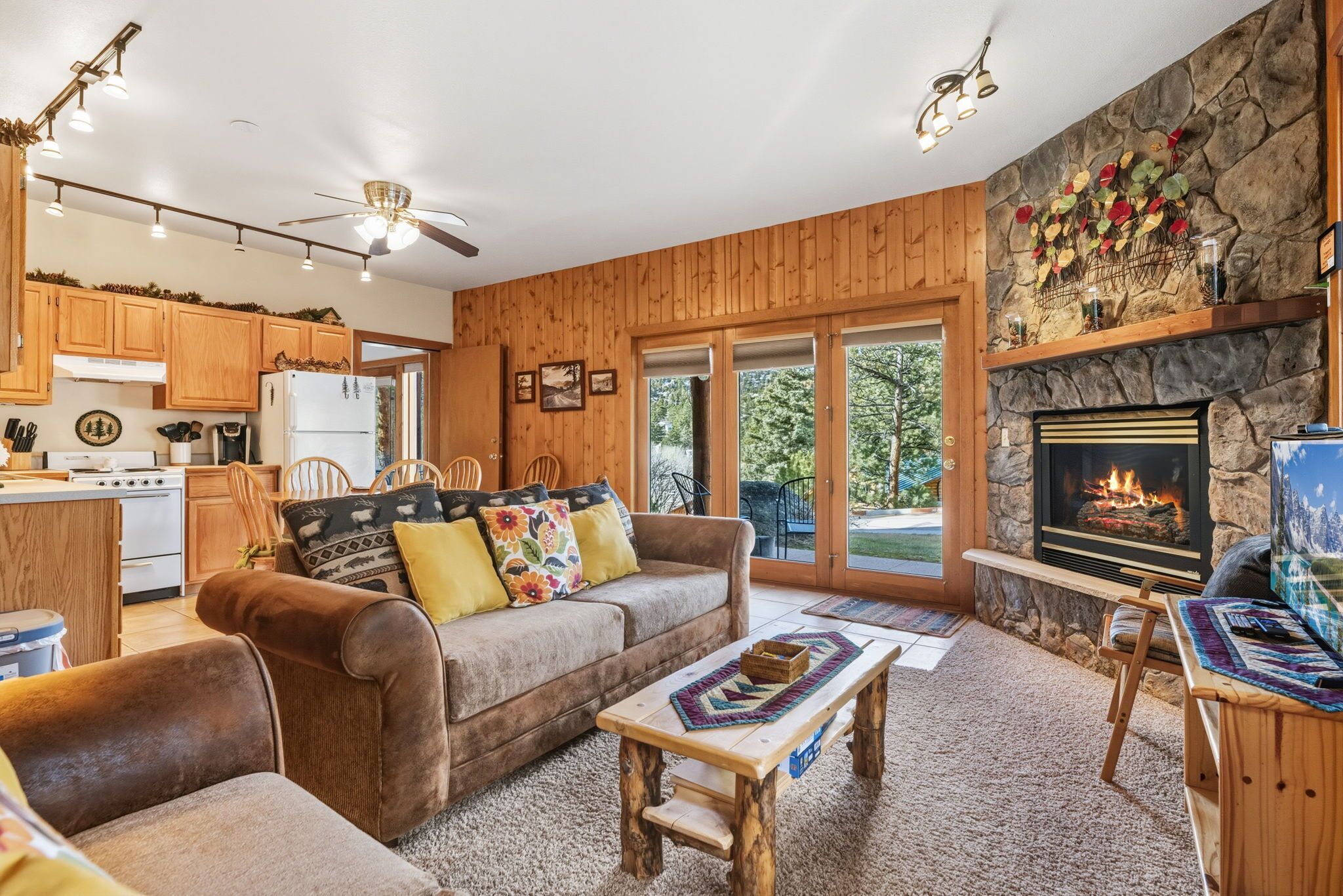 TV, fireplace