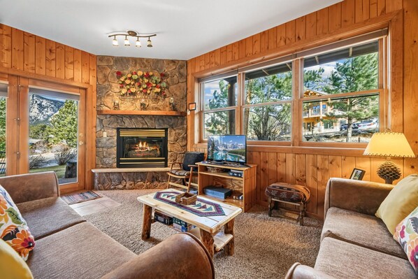 TV, fireplace