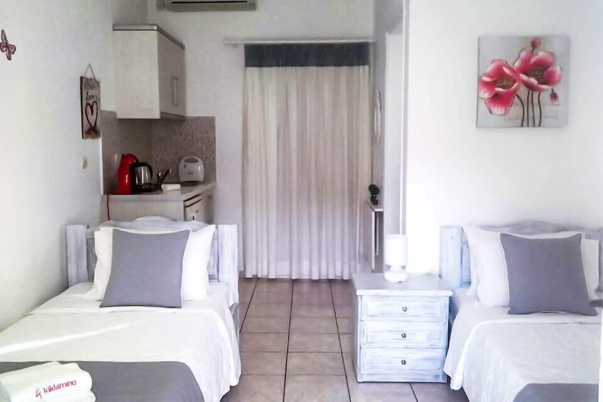 Habitación estándar con 2 camas individuales, vista al mar | Artículos del minibar gratis y espacio para trabajar con laptop