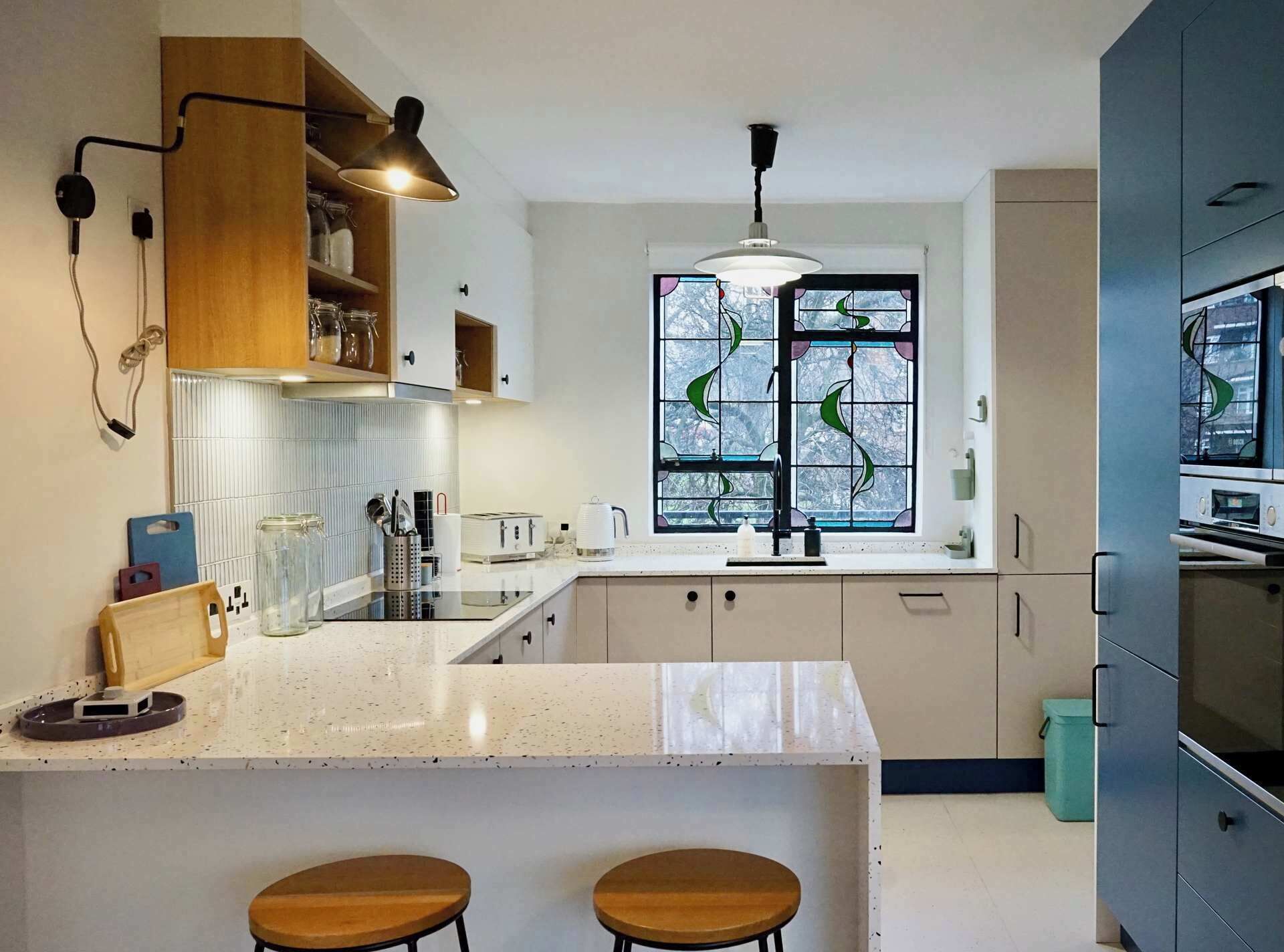 Fridge, microwave, oven, dishwasher