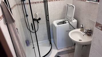 Hair dryer, towels, toilet paper