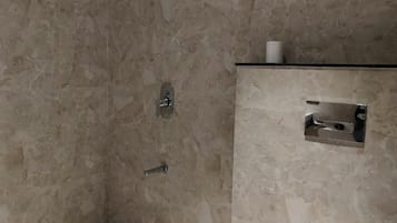 Habitación ejecutiva | Baño | Ducha, artículos de higiene personal gratuitos y toallas