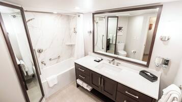 Hair dryer, soap, toilet paper