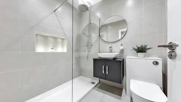 Secadora de cabello, toallas, papel de baño