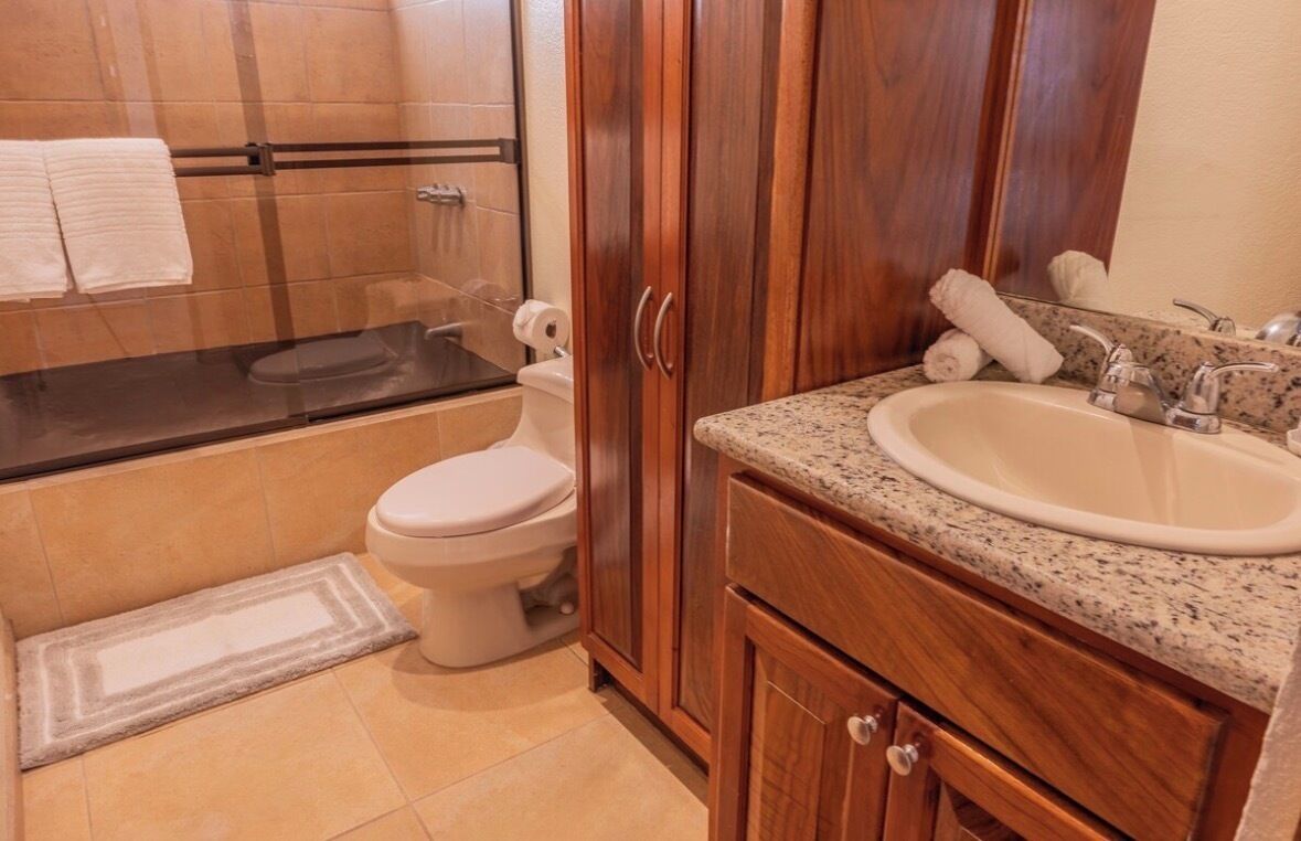 Shower, towels, soap, shampoo