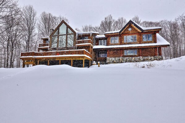 Exterior - Ski-In/Ski-Out Log Cabin on Great Eastern Trail | Hot Tub, Sauna, Game Room (Killington)
