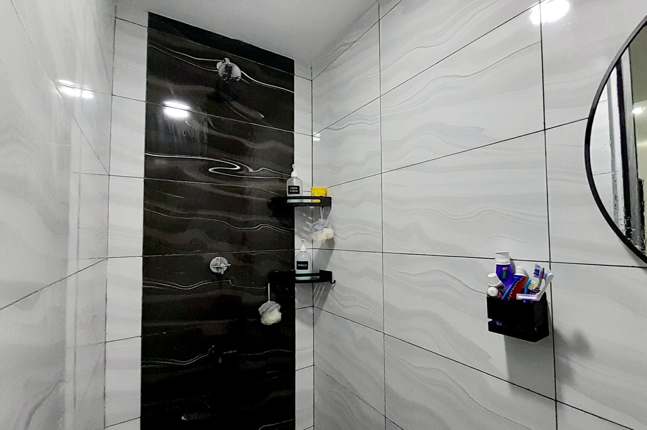 Shower, bidet, towels, soap