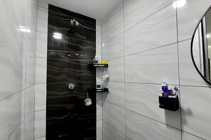 Shower, bidet, towels, soap