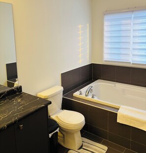 Hair dryer, towels, toilet paper