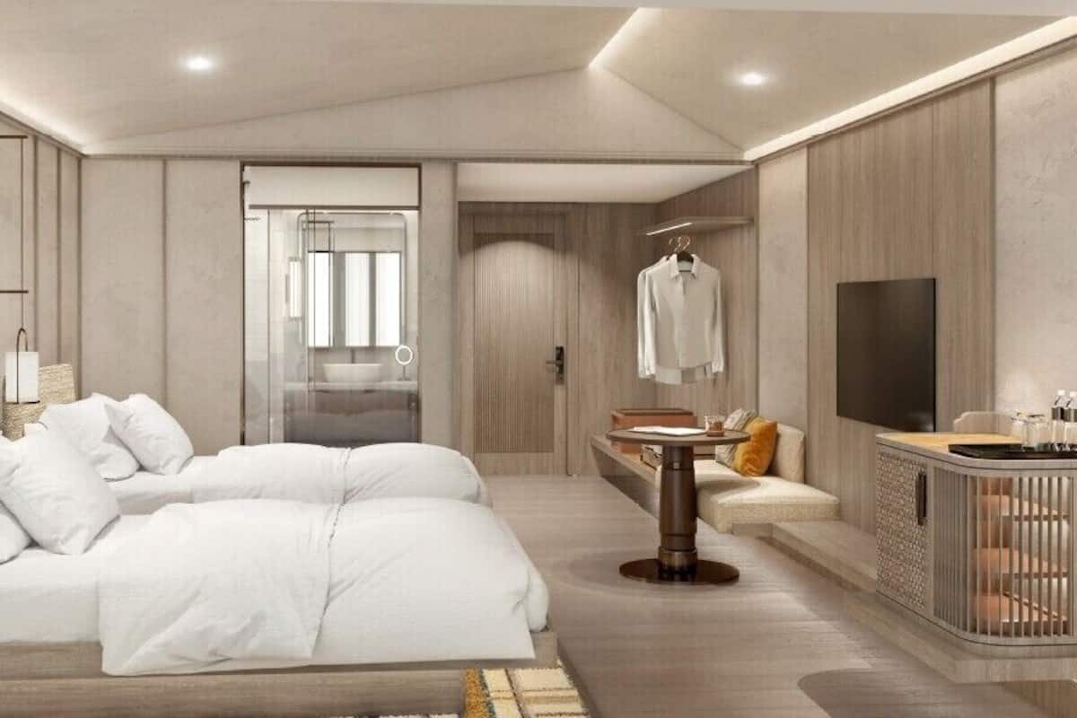 Hair dryer, slippers, towels, soap