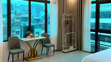 Premium bedding, pillow-top beds, desk, free WiFi