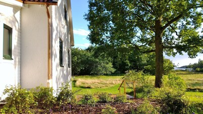The white vacation home by the sea in southern Sweden