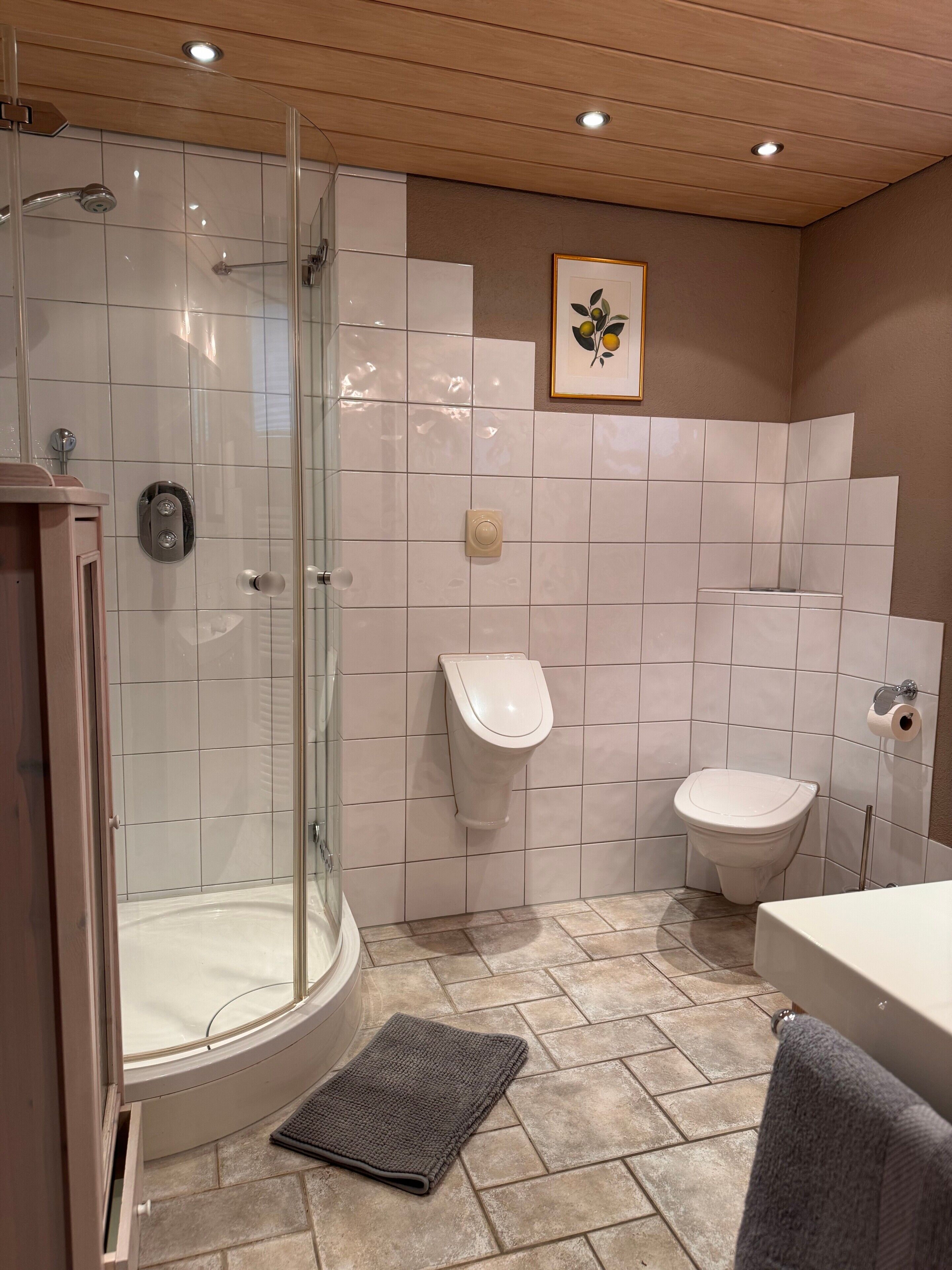 Douche, sèche-cheveux, serviettes fournies