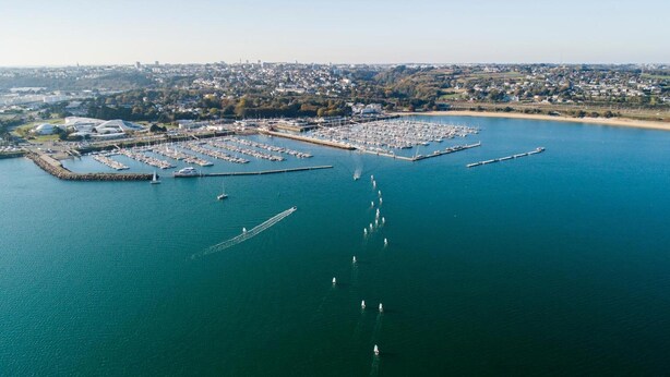 An aerial view of a marina with multiple docks and boats. - Gite Brest at the End of the Pier – One of Fabie’s Gîtes (Brest)
