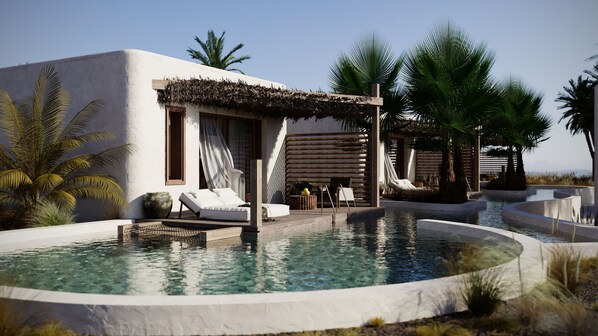 Deluxe Suite, Partial Sea View | Pool | Seasonal outdoor pool - Eden Island (Santorini)