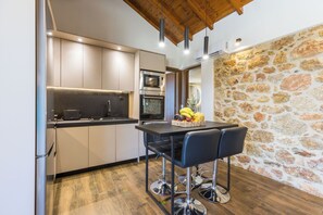 Elithea Villa Two | Private kitchen | Full-size fridge, microwave, oven, stovetop - Elithea Villas (Monemvasia)
