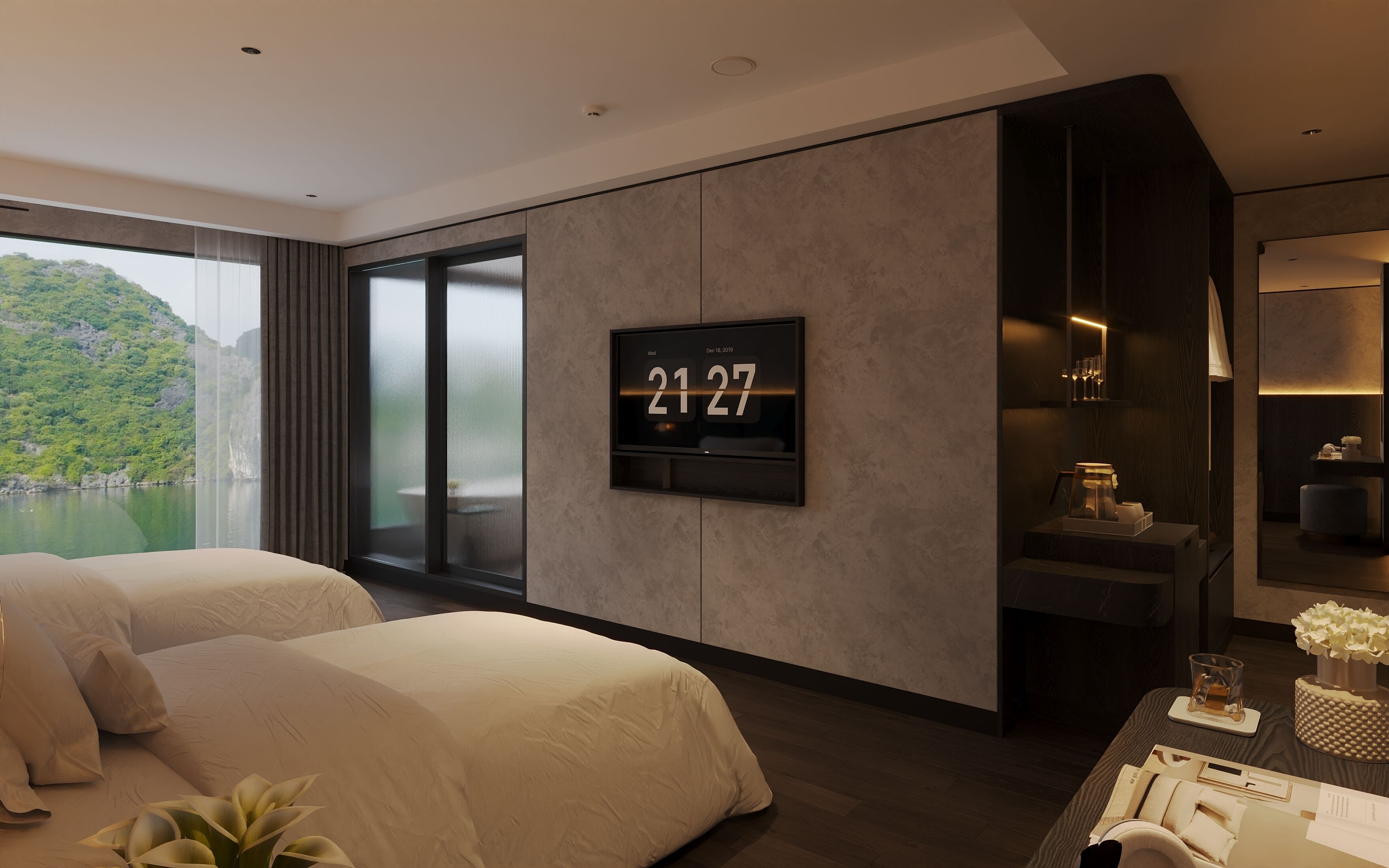 Junior-studiosuite - havudsigt (1 Extra-Large Double Bed or 2 Single) | Pengeskab på værelset, arbejdsområde til bærbare computere