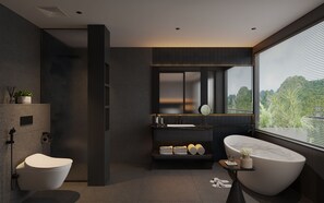 Phòng Junior, quang cảnh bãi biển | Phòng tắm | Bồn tắm và buồng tắm vòi sen riêng, đồ dùng nhà tắm miễn phí 